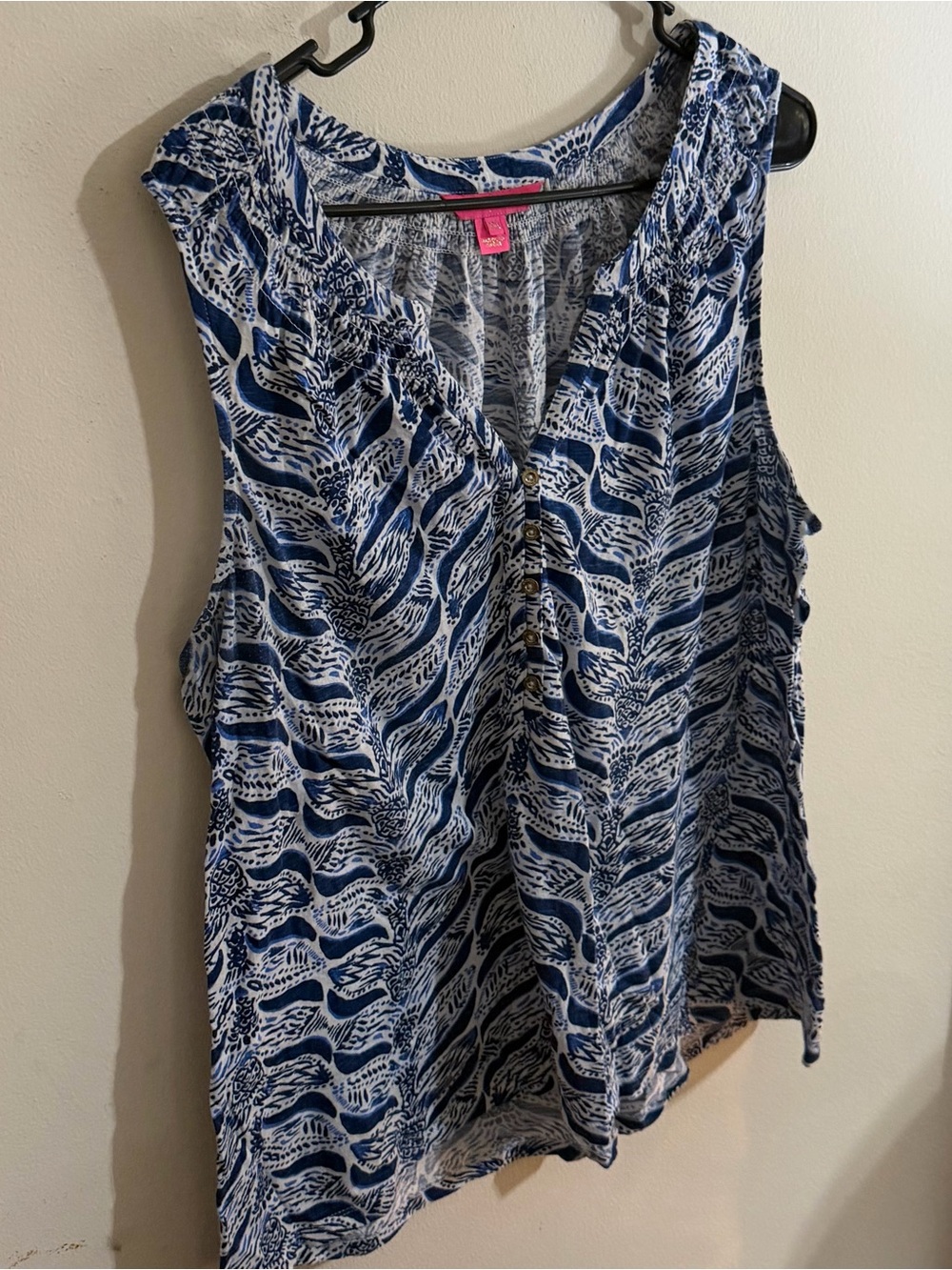 Lilly Pulitzer Size XXL Essie Sleeveless White Blue Top